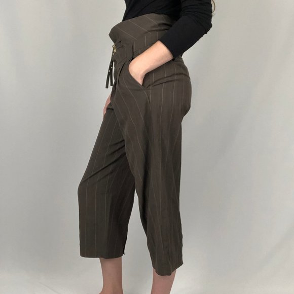 See By Chloe Brown Pinstripe Cropped Trousers - Picture 3 of 9